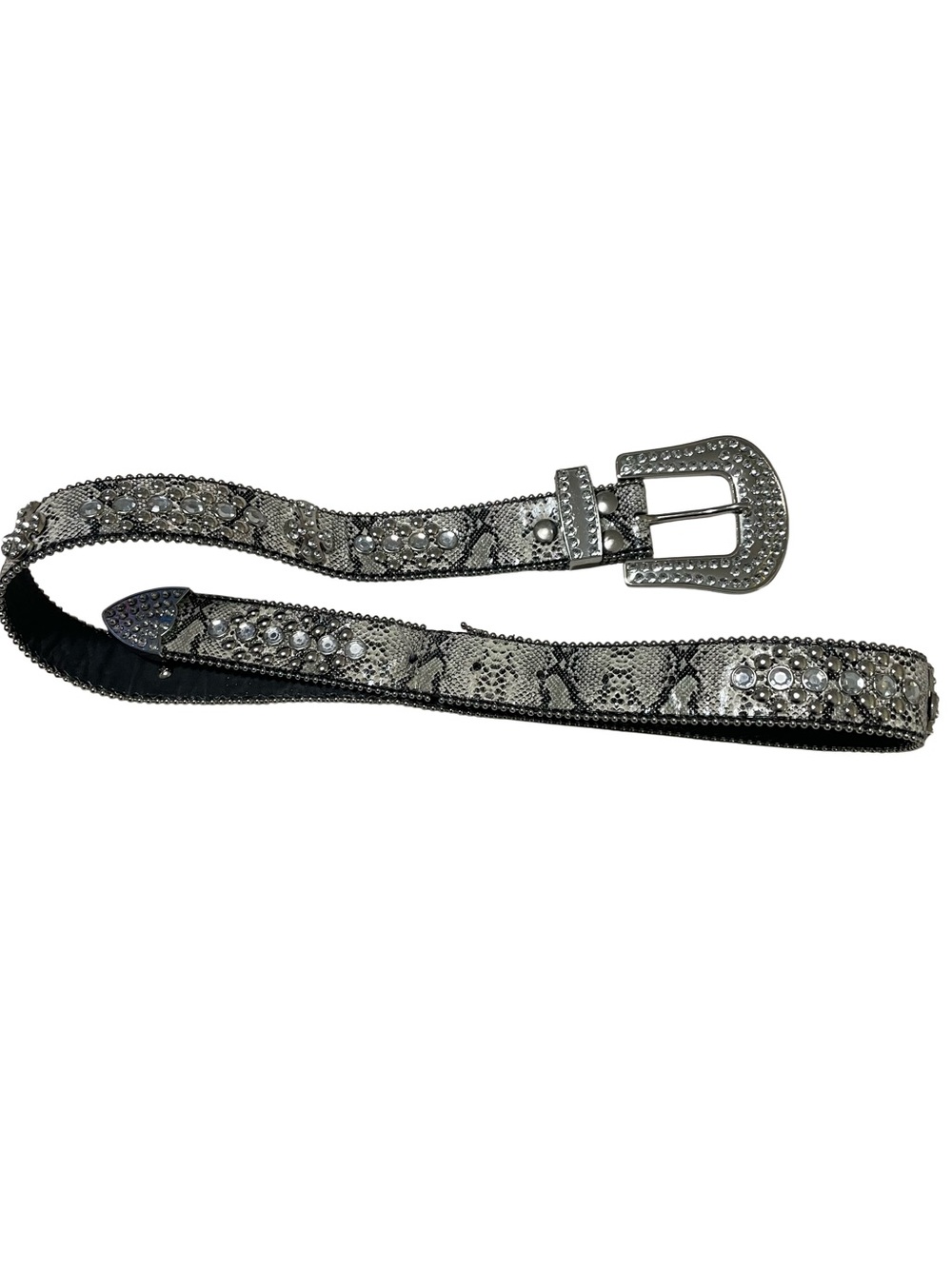 y2k Crystal-Embellished Snake Print Women's Belt - Silver